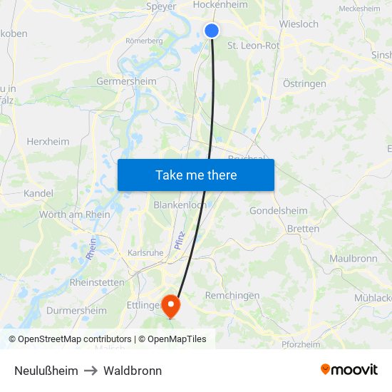 Neulußheim to Waldbronn map