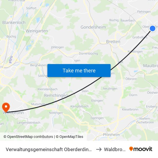 Verwaltungsgemeinschaft Oberderdingen to Waldbronn map