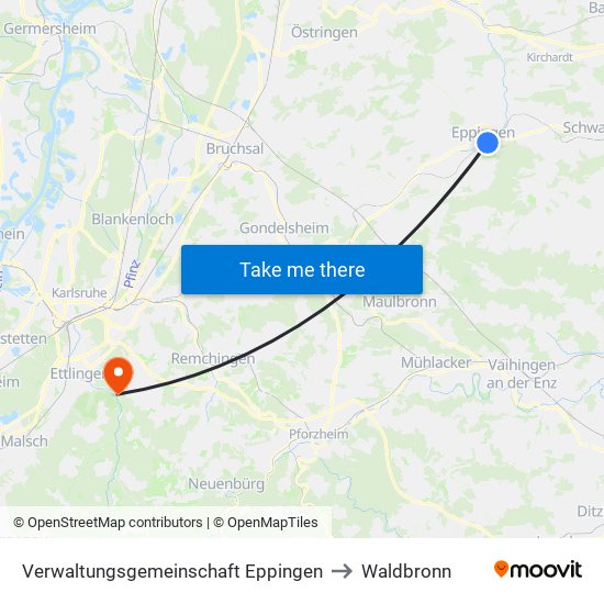 Verwaltungsgemeinschaft Eppingen to Waldbronn map