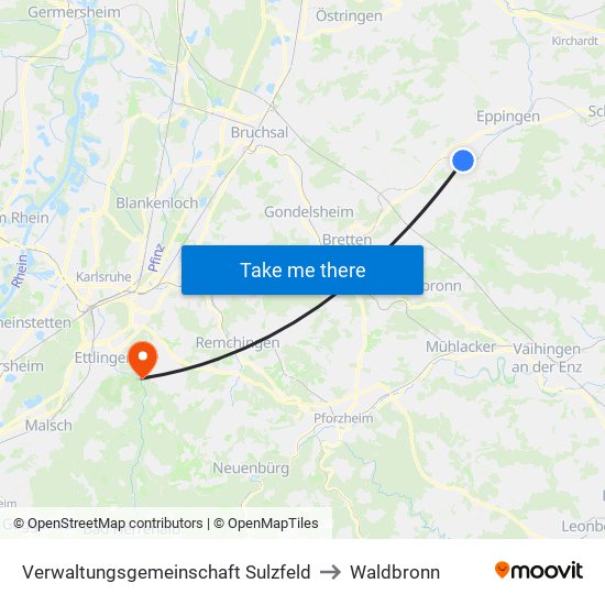 Verwaltungsgemeinschaft Sulzfeld to Waldbronn map