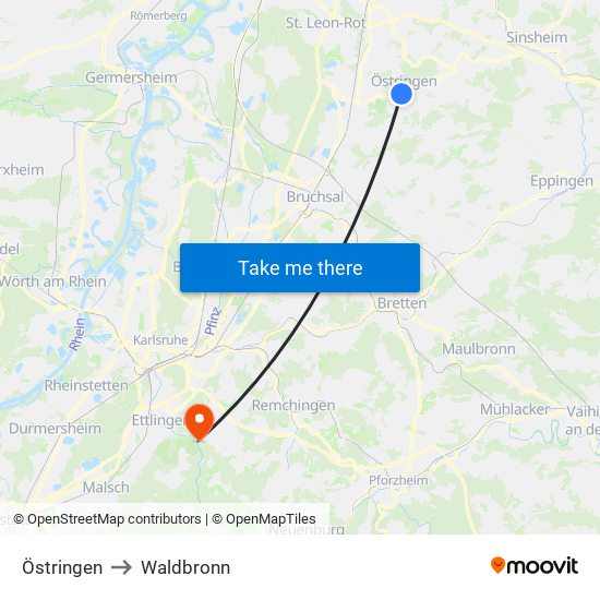 Östringen to Waldbronn map