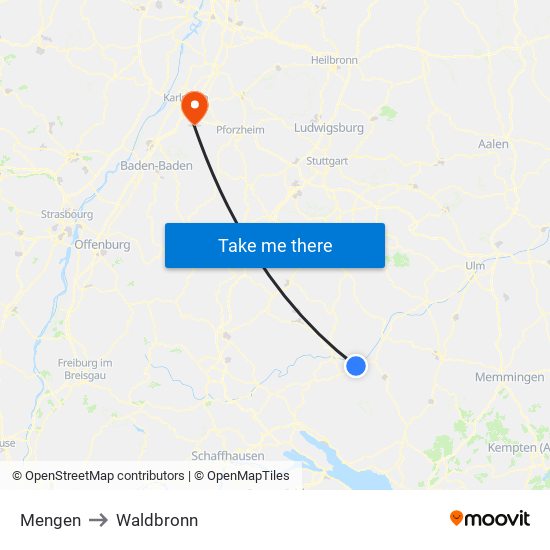 Mengen to Waldbronn map