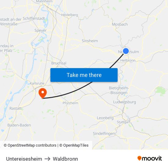 Untereisesheim to Waldbronn map