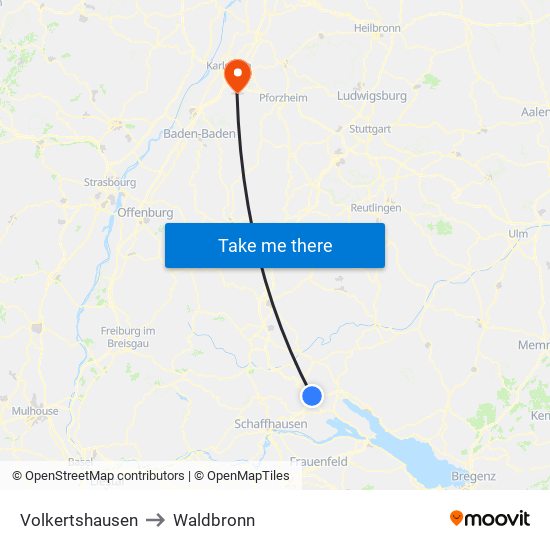 Volkertshausen to Waldbronn map