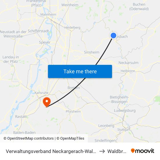 Verwaltungsverband Neckargerach-Waldbrunn to Waldbronn map