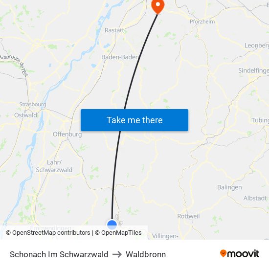 Schonach Im Schwarzwald to Waldbronn map