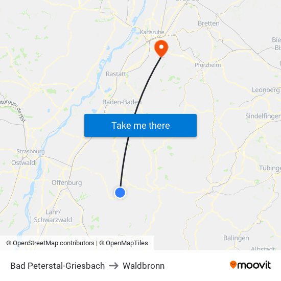 Bad Peterstal-Griesbach to Waldbronn map