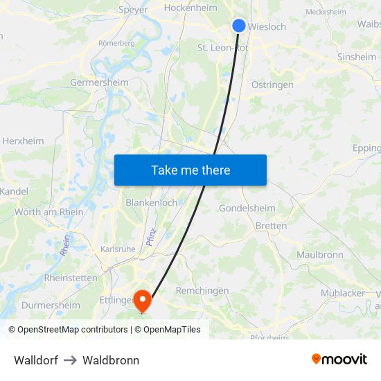Walldorf to Waldbronn map