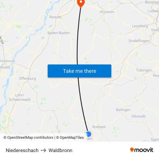 Niedereschach to Waldbronn map
