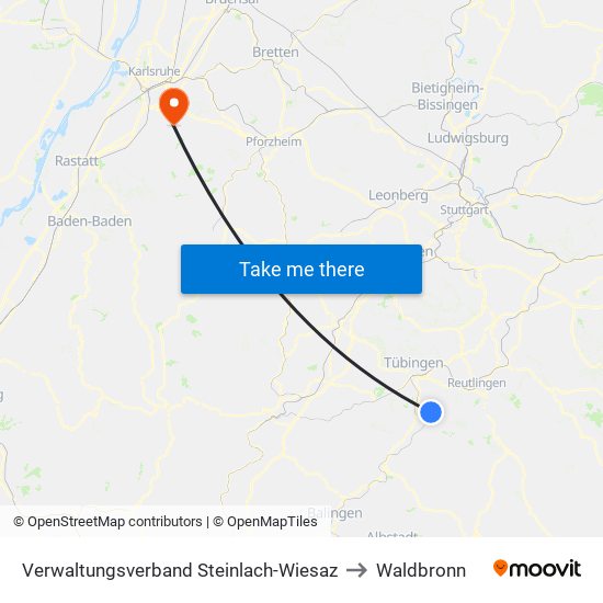 Verwaltungsverband Steinlach-Wiesaz to Waldbronn map