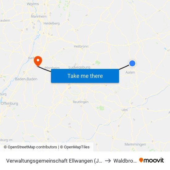Verwaltungsgemeinschaft Ellwangen (Jagst) to Waldbronn map