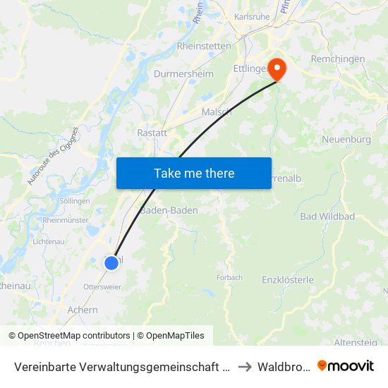 Vereinbarte Verwaltungsgemeinschaft Bühl to Waldbronn map