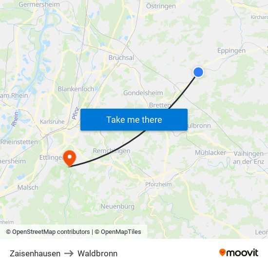 Zaisenhausen to Waldbronn map