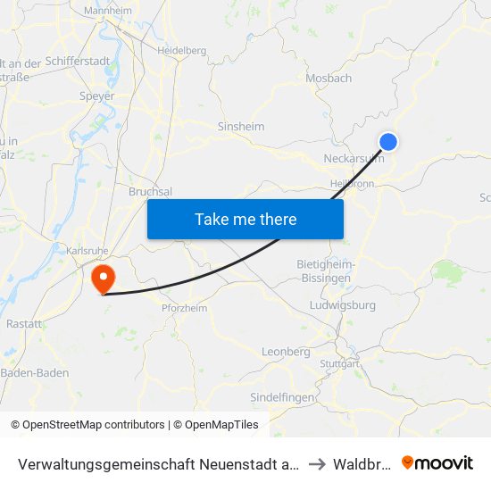 Verwaltungsgemeinschaft Neuenstadt am Kocher to Waldbronn map