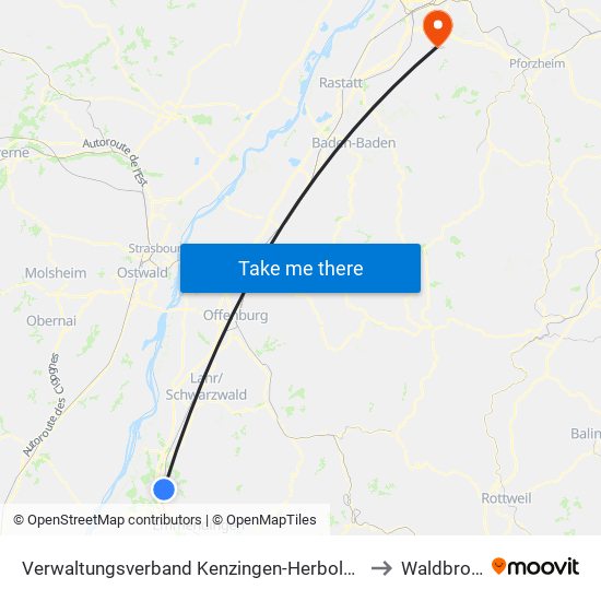 Verwaltungsverband Kenzingen-Herbolzheim to Waldbronn map