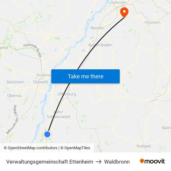 Verwaltungsgemeinschaft Ettenheim to Waldbronn map