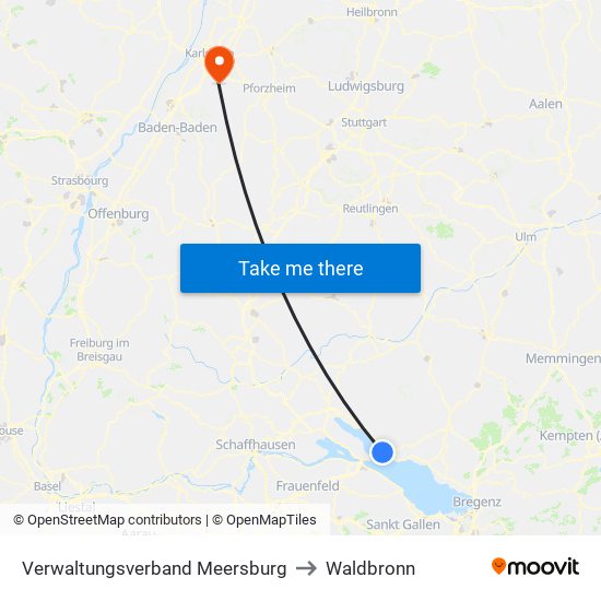 Verwaltungsverband Meersburg to Waldbronn map