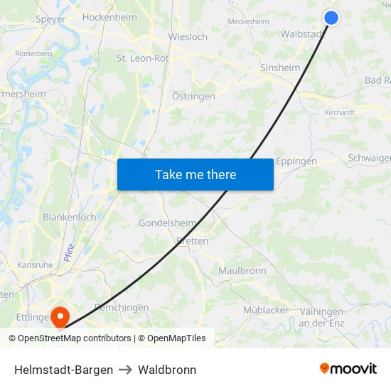 Helmstadt-Bargen to Waldbronn map