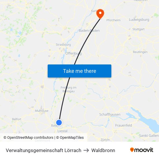 Verwaltungsgemeinschaft Lörrach to Waldbronn map
