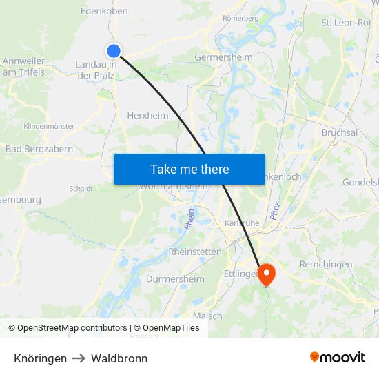 Knöringen to Waldbronn map