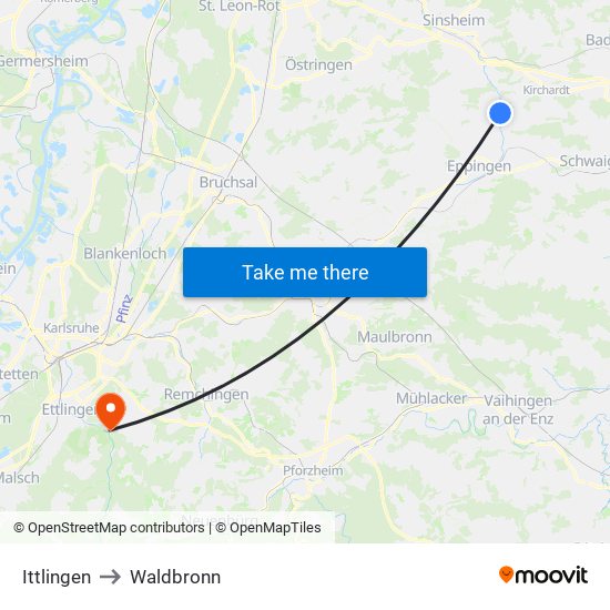 Ittlingen to Waldbronn map