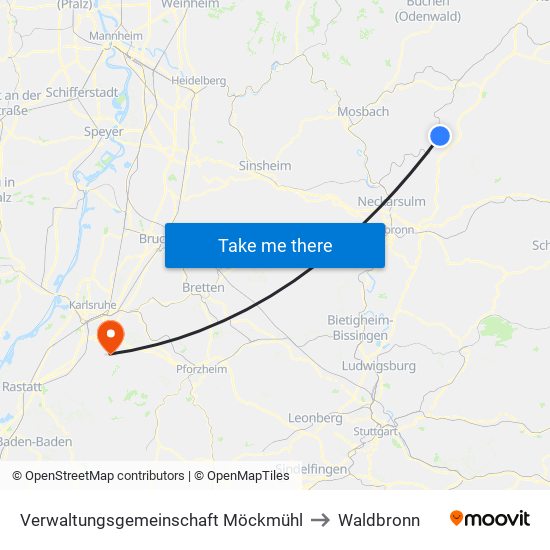 Verwaltungsgemeinschaft Möckmühl to Waldbronn map