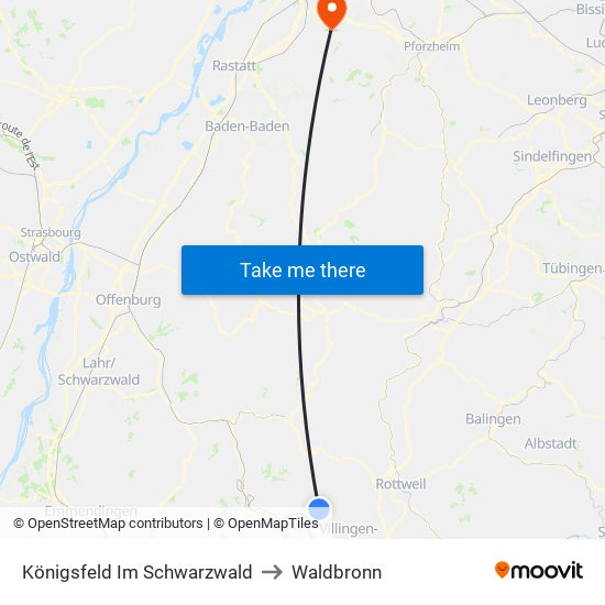 Königsfeld Im Schwarzwald to Waldbronn map