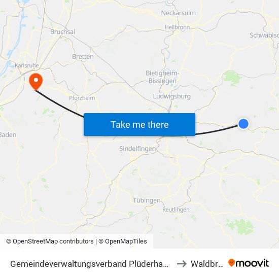 Gemeindeverwaltungsverband Plüderhausen-Urbach to Waldbronn map