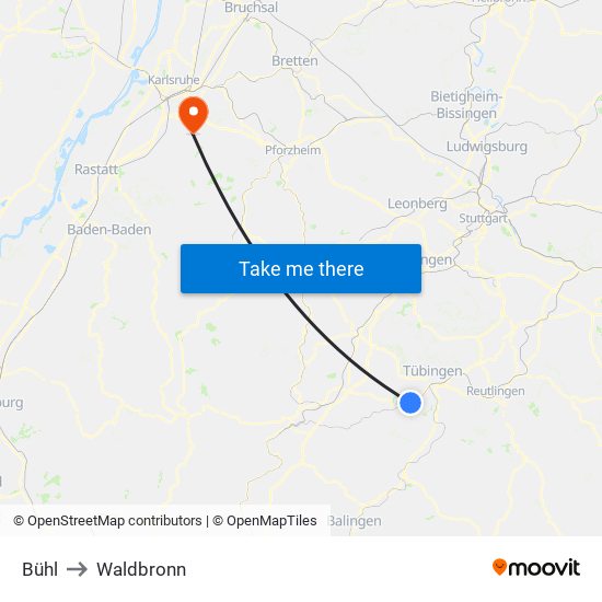 Bühl to Waldbronn map