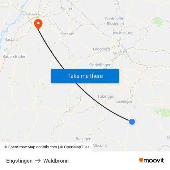 Engstingen to Waldbronn map
