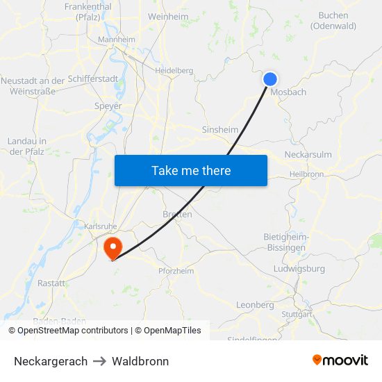 Neckargerach to Waldbronn map