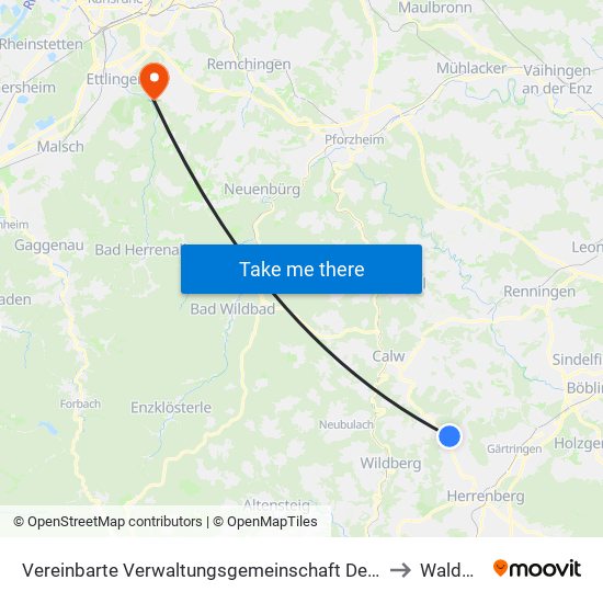 Vereinbarte Verwaltungsgemeinschaft Der Stadt Herrenberg to Waldbronn map