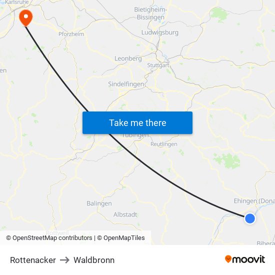 Rottenacker to Waldbronn map