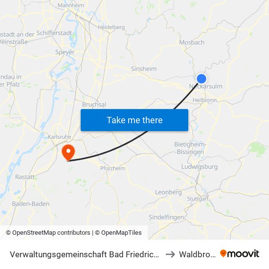 Verwaltungsgemeinschaft Bad Friedrichshall to Waldbronn map