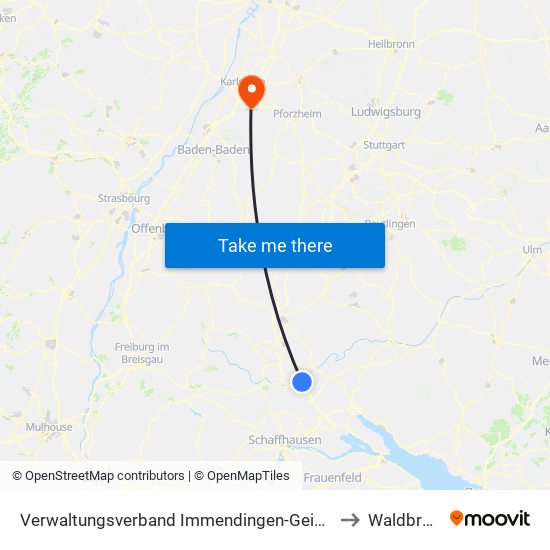 Verwaltungsverband Immendingen-Geisingen to Waldbronn map