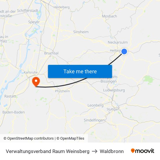 Verwaltungsverband Raum Weinsberg to Waldbronn map