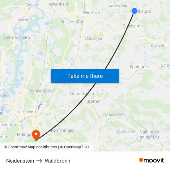 Neidenstein to Waldbronn map