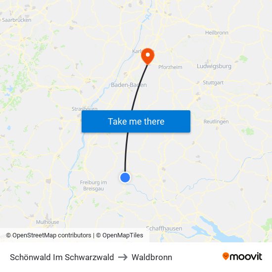 Schönwald Im Schwarzwald to Waldbronn map