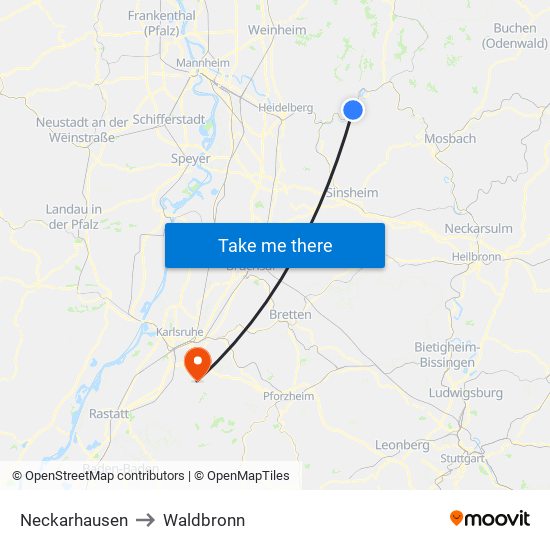 Neckarhausen to Waldbronn map