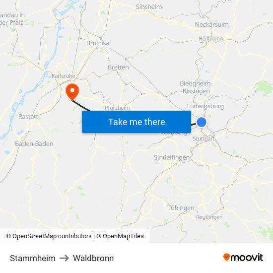 Stammheim to Waldbronn map