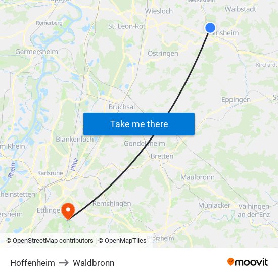 Hoffenheim to Waldbronn map