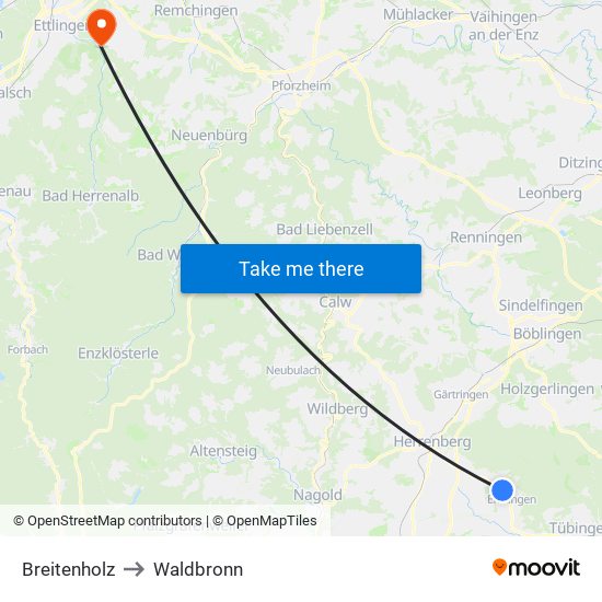 Breitenholz to Waldbronn map