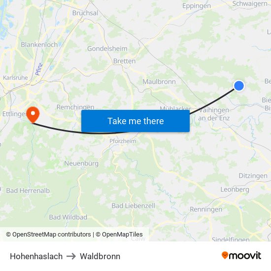 Hohenhaslach to Waldbronn map