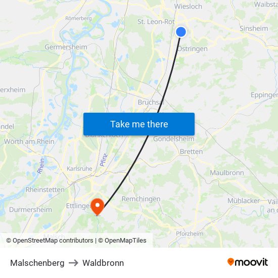 Malschenberg to Waldbronn map
