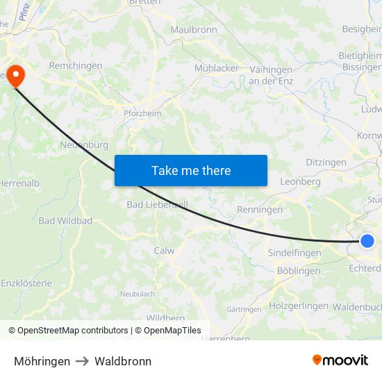 Möhringen to Waldbronn map