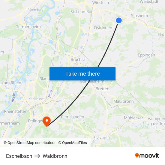 Eschelbach to Waldbronn map