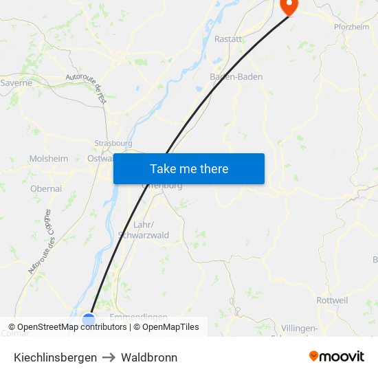 Kiechlinsbergen to Waldbronn map
