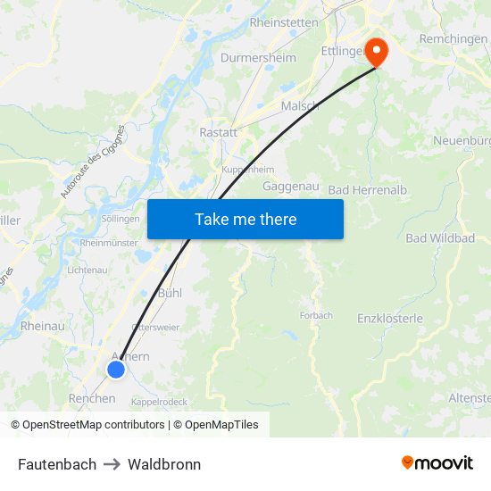 Fautenbach to Waldbronn map