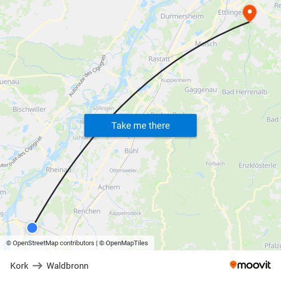 Kork to Waldbronn map