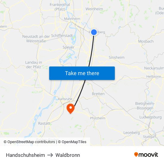 Handschuhsheim to Waldbronn map